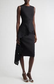 Oscar de la Renta Lace Waist Detail Sleeveless Cocktail Dress