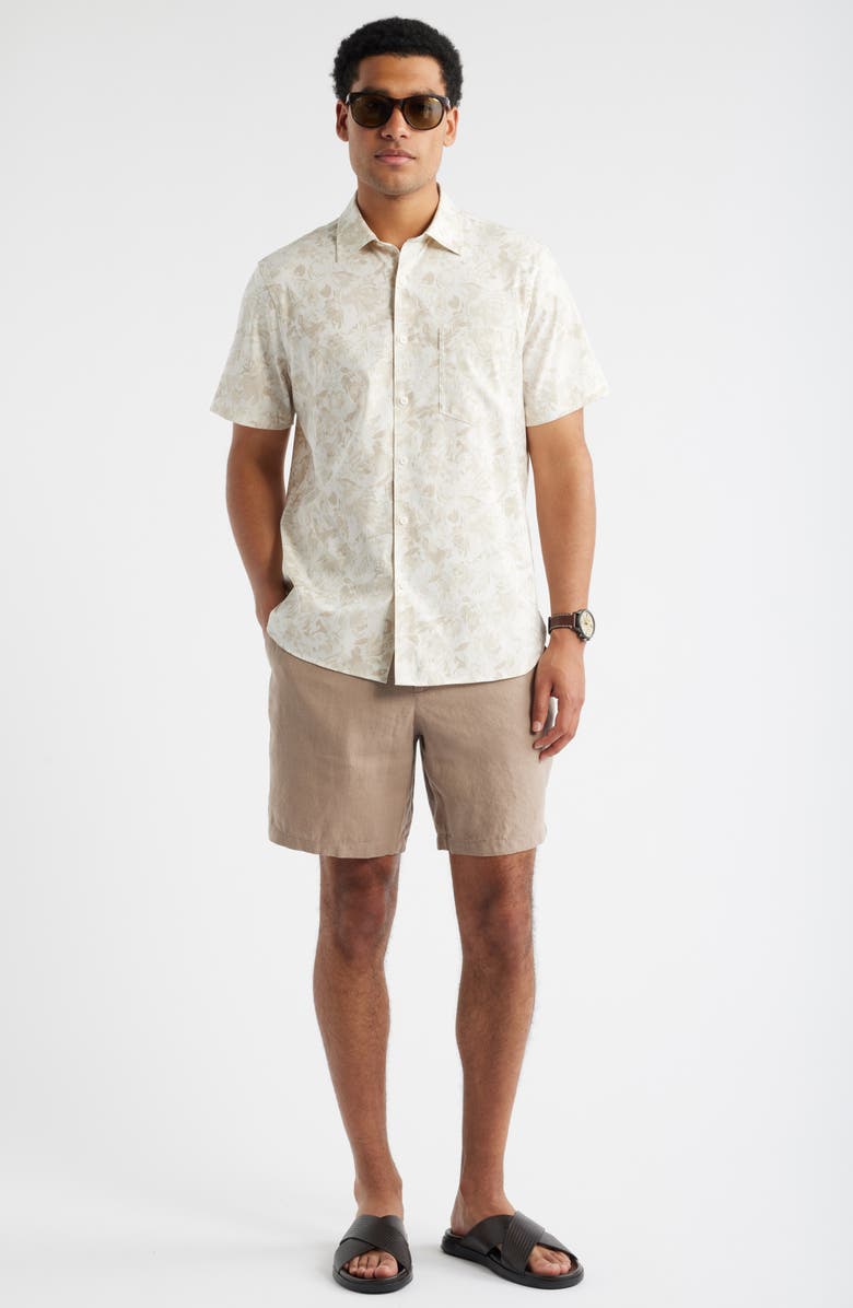 Nordstrom Floral Short Sleeve Stretch Cotton Blend Button-Up Shirt, Alternate, color, Beige Annie Floral