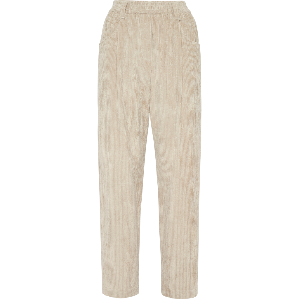 Brunello Cucinelli Women Corduroy Velvet Baggy Trousers In Neutral