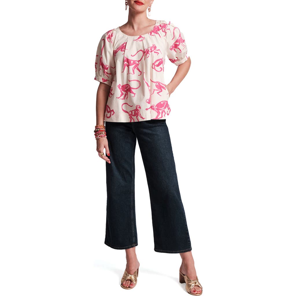 FRANCES VALENTINE FRANCES VALENTINE ZONDA TOP PINK MONKEY PRINT COTTON