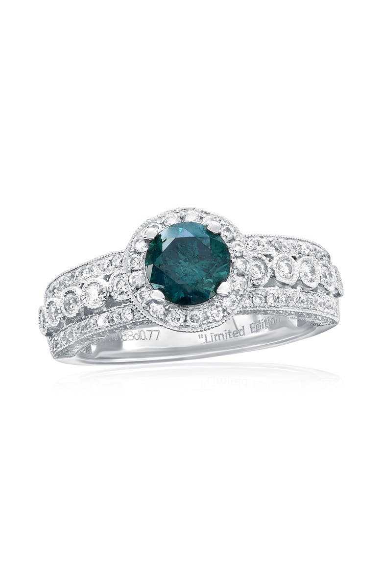 14K White Gold 0.88ct Blue Diamond & 0.77cttw Diamond Ring, Main, color, White Gold