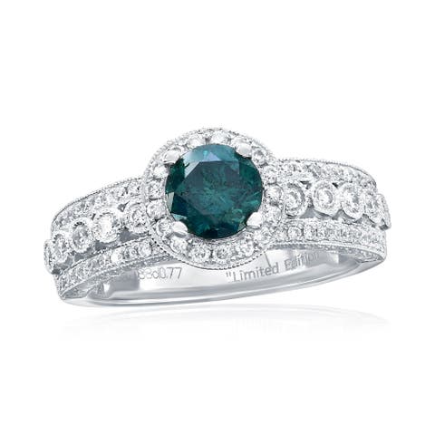 14K White Gold 0.88ct Blue Diamond & 0.77cttw Diamond Ring