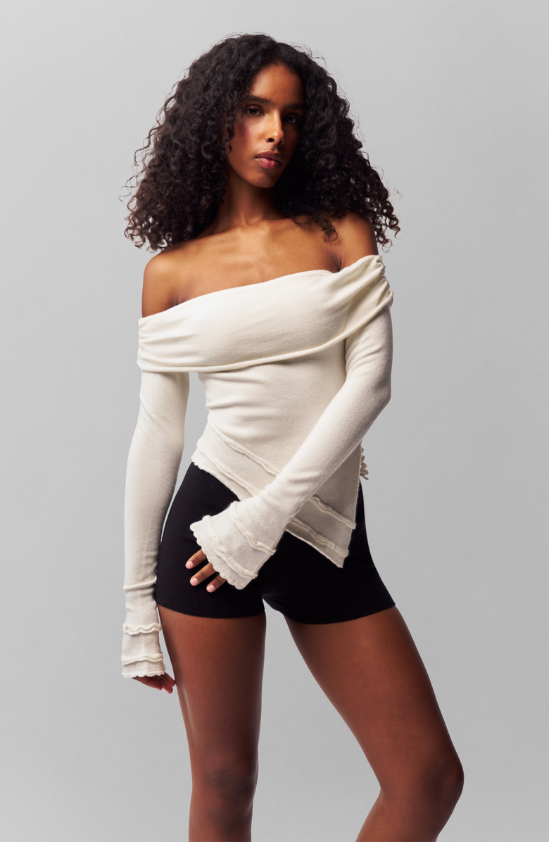 Guizio Soler Fold Over Knit Top, Alternate, color, Cream