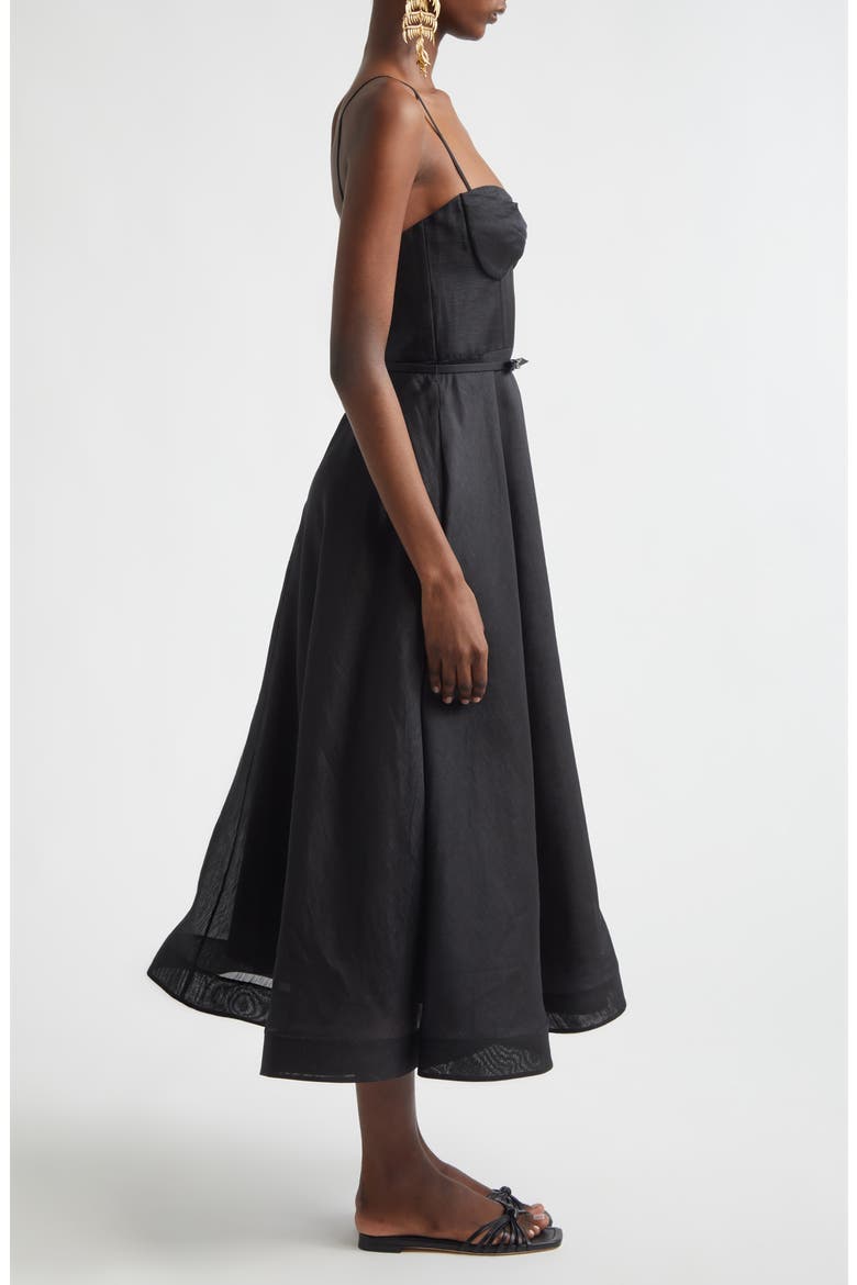 Kindred Spirit Luna Structured Linen & Silk Midi Cocktail Dress, Alternate, color, BLACK