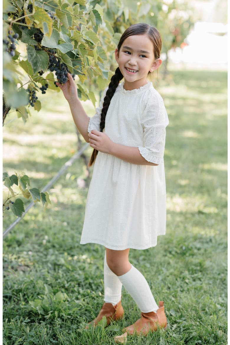 Kids' Organic Flutter Sleeve Tiered Eyelet Dress, Alternate, color, Ivory Eyelet
