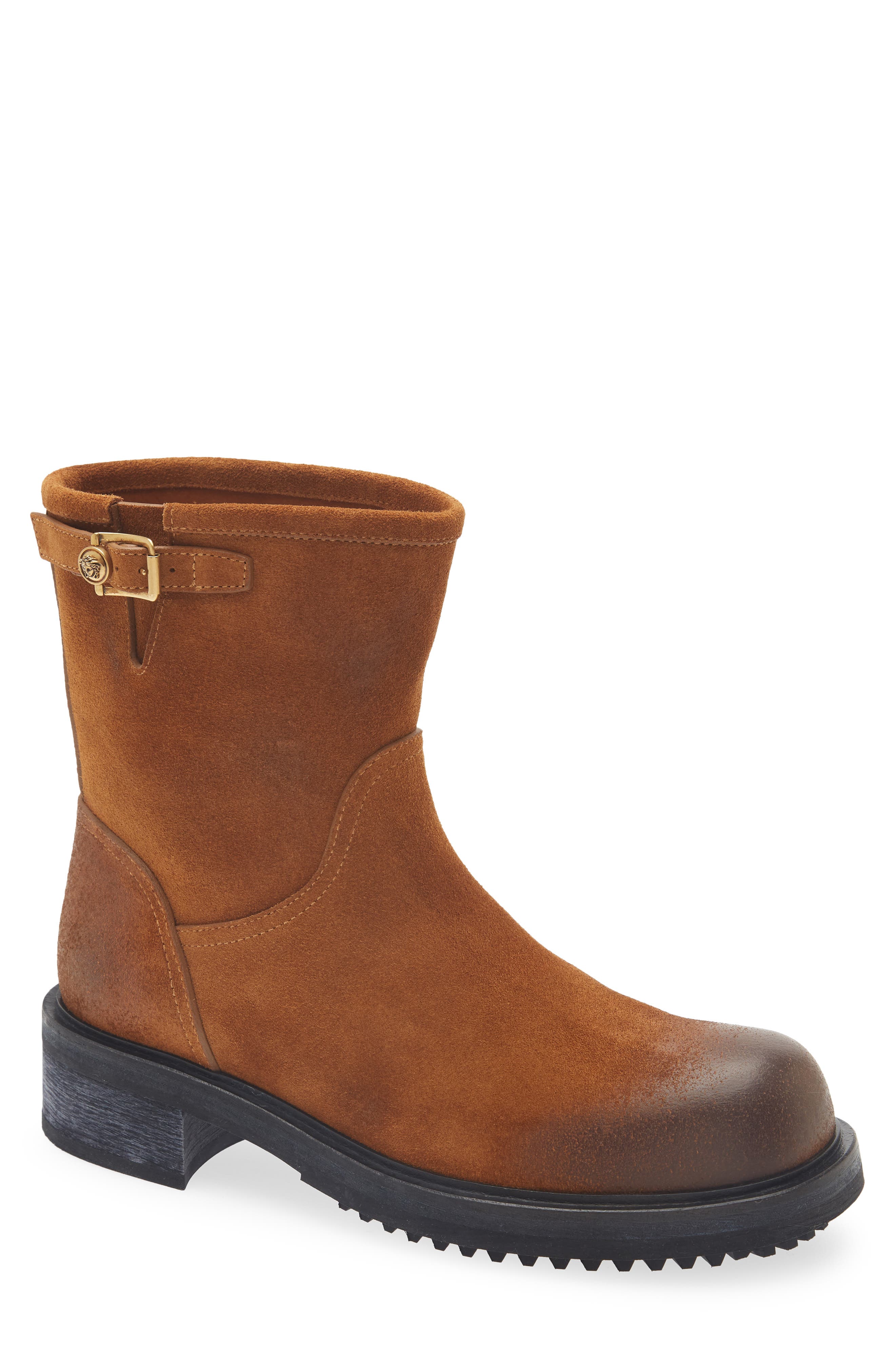 Burnished Suede Boot, Main, color, CHESTNUT/ GOLD