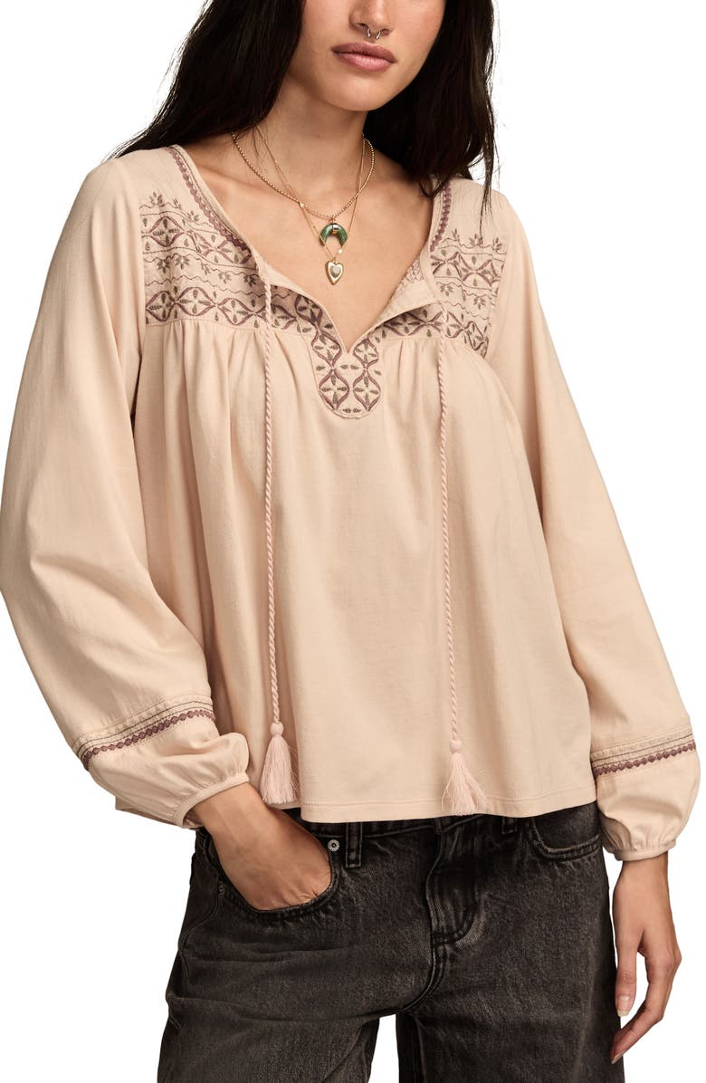 Lucky Brand Embroidered Cotton Peasant Top, Main, color, Apple Cinnamon