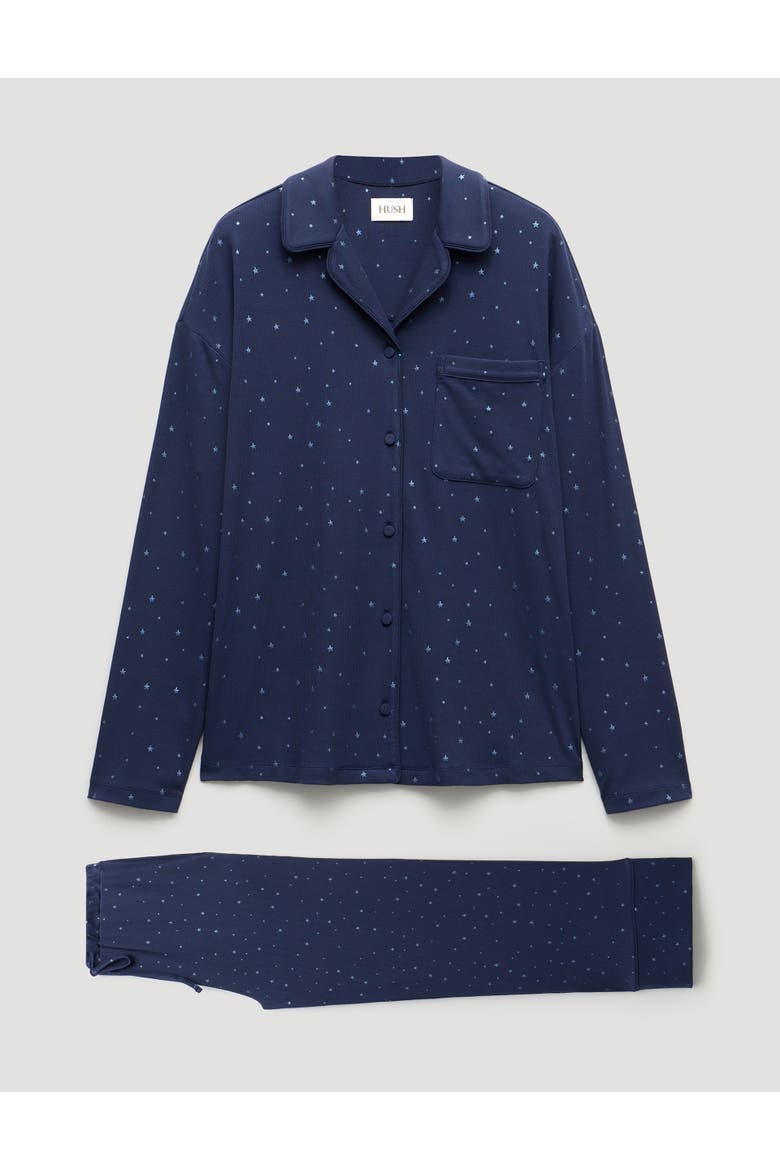 Ribbed Modal Star Printed Pyjamas, Alternate, color, Dark Navy