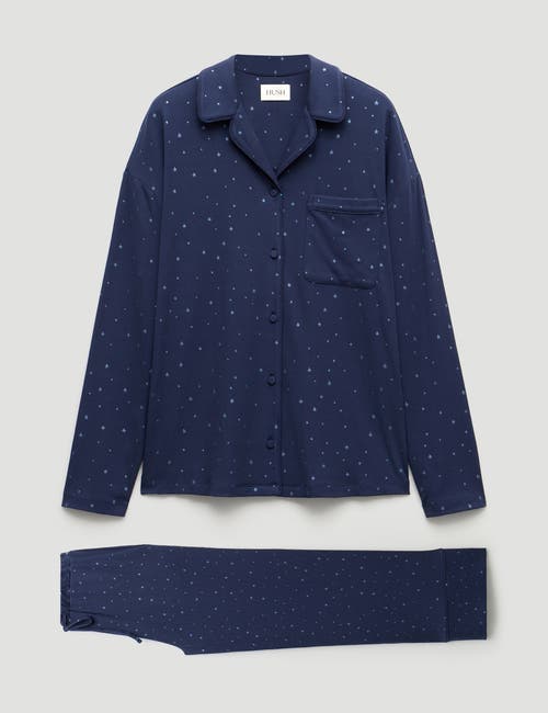 Hush Ribbed Modal Star Printed Pyjamas In Blue