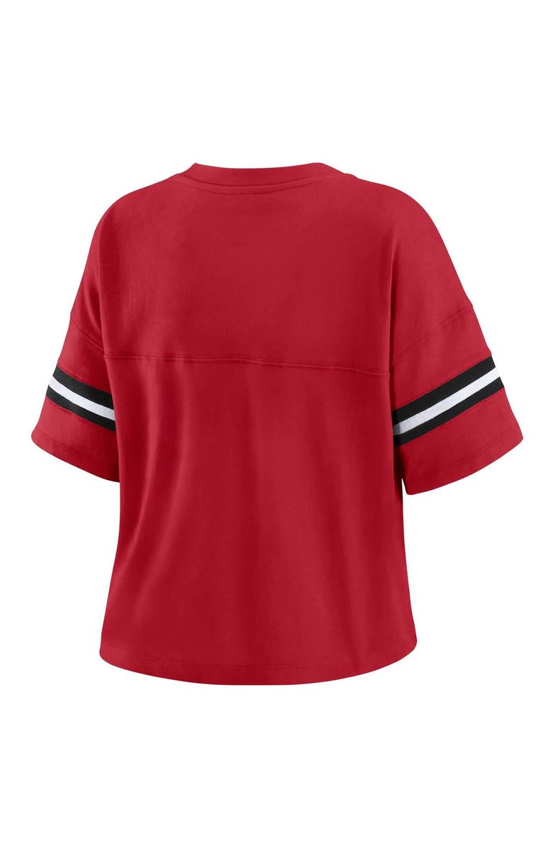 WEAR by Erin Andrews Women's WEAR by Erin Andrews Scarlet San Francisco 49ers Plus Size Color Block Boxy V-Neck T-Shirt, Alternate, color,