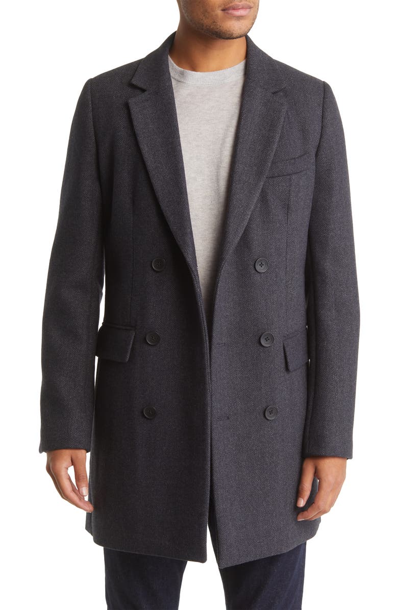 French Connection Herringbone Double Breasted Coat, Main, color,