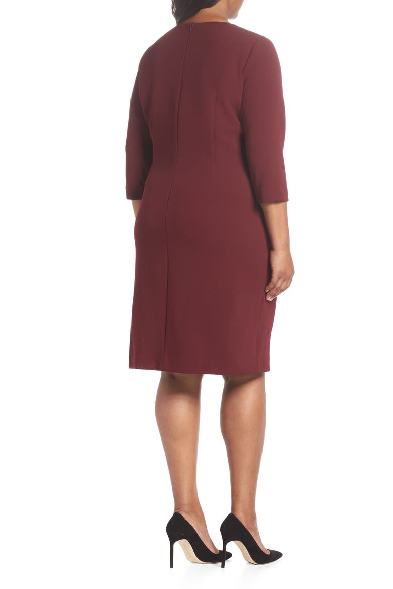 Ruched Surplice Crepe Sheath Dress, Alternate, color, BORDEAUX