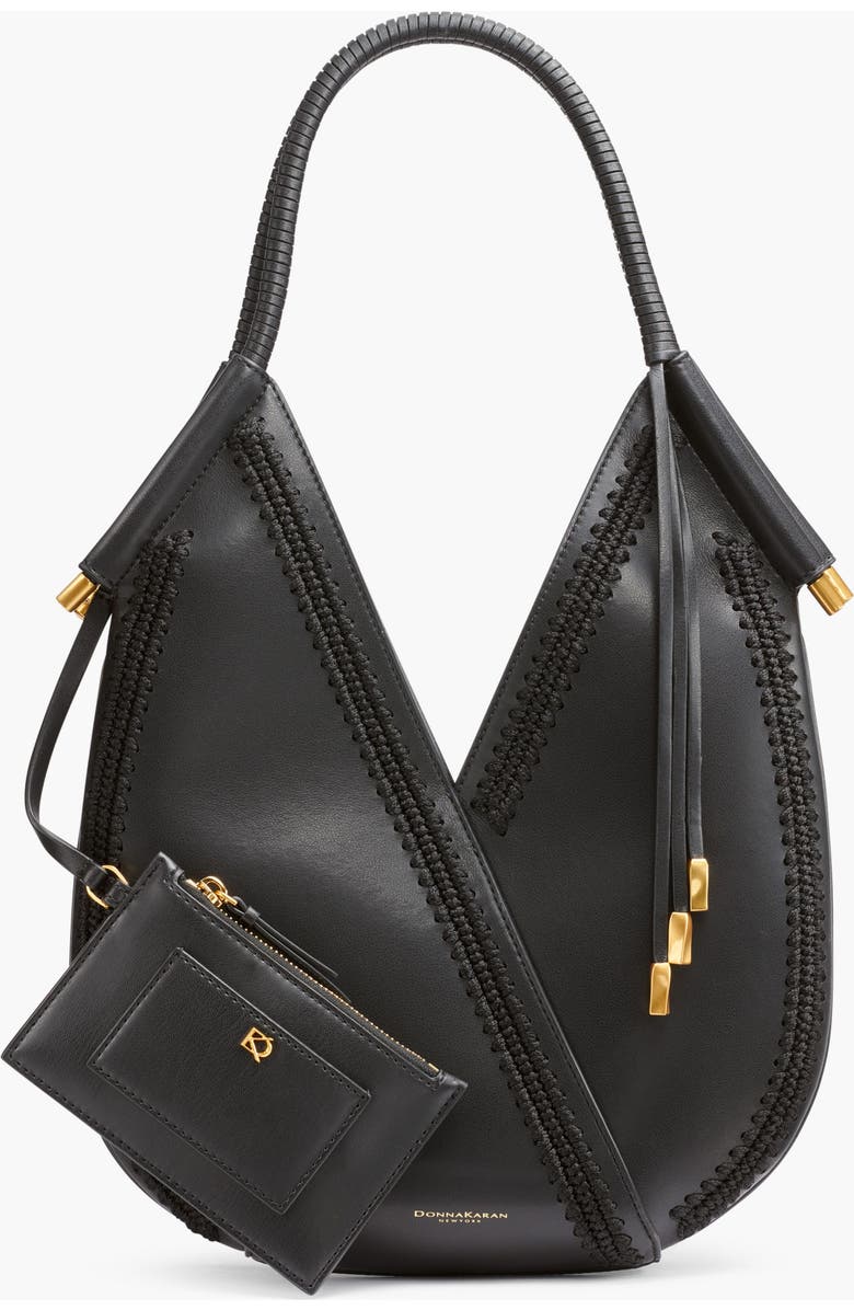 Donna Karan New York Baldwin Mini Crochet-Trimmed Shoulder Bag, Main, color, Black