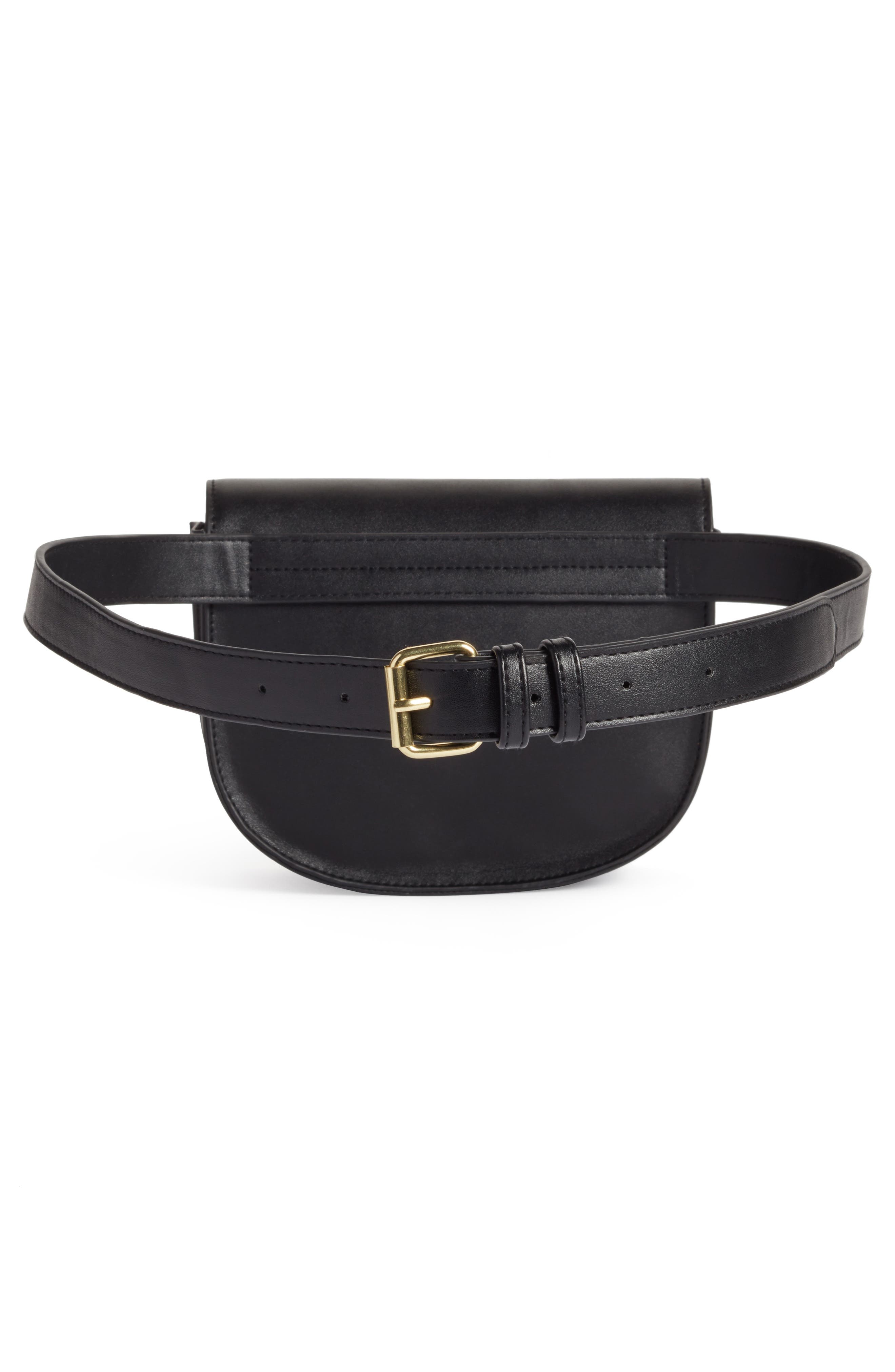 Faux Leather Saddle Belt Bag, Alternate, color, BLACK