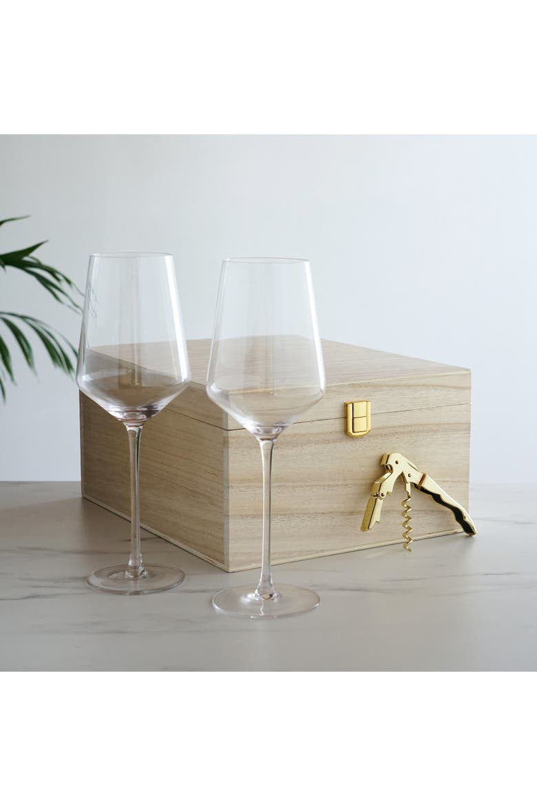 Raye Crystal Angled Bordeaux Glasses & Corkscrew Gift Box Set of 3, Alternate, color, Clear