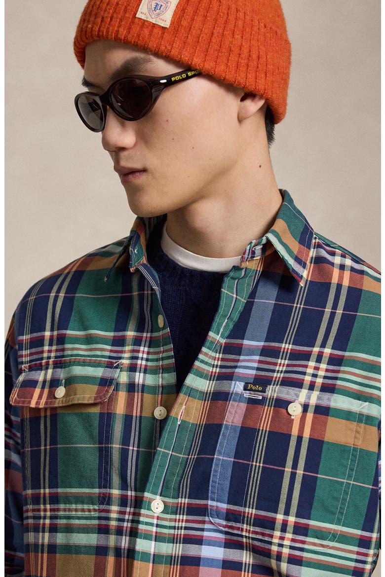 Classic Fit Long Sleeve Oxford Shirt, Alternate, color, GRN/ ORNG