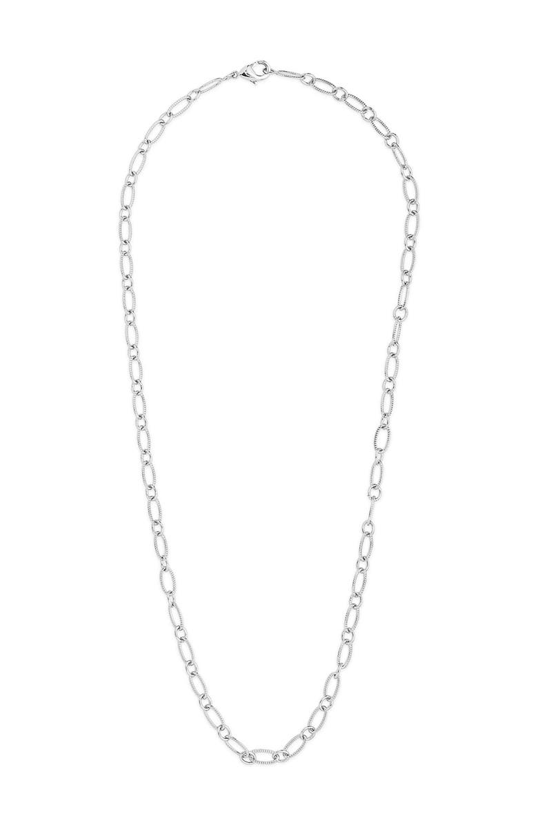 Sterling Forever Rhodium Plated Textured Oval Link Chain, Alternate, color, Silver