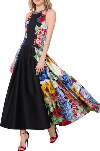 Alice+Olivia ADLEY 大胆 花柄 ドロップウエスト ロングドレス Alice + Olivia Adley Drop Waist Fit & Flare Dress | Nordstrom