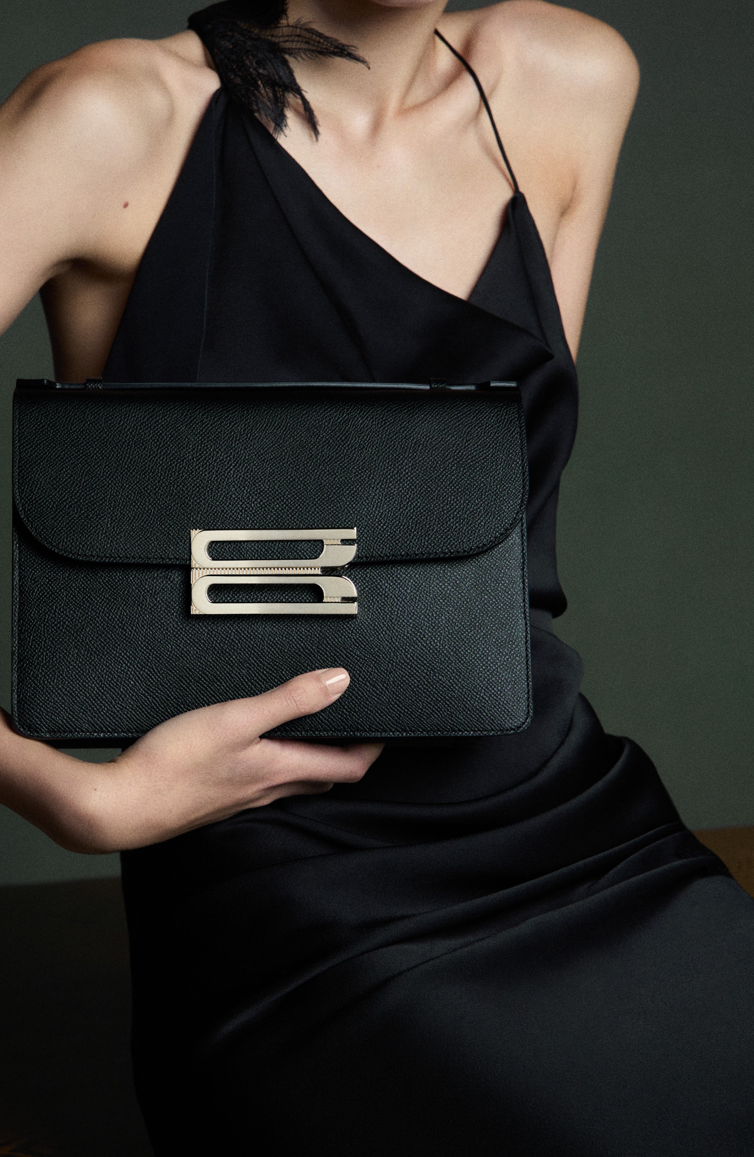 Dorian Grained Leather Shoulder Bag, Alternate, color, BLACK