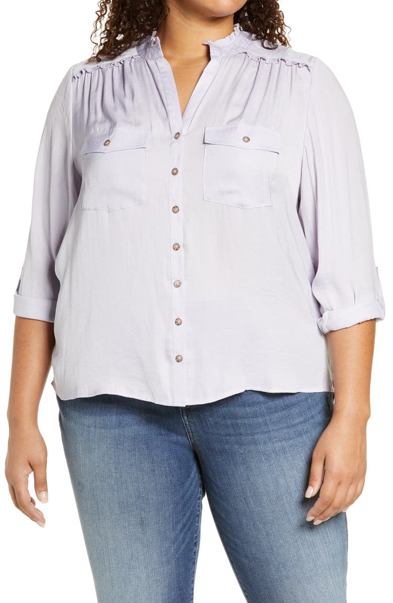 Wit & Wisdom Ruffle Trim Utility Shirt, Main, color, 