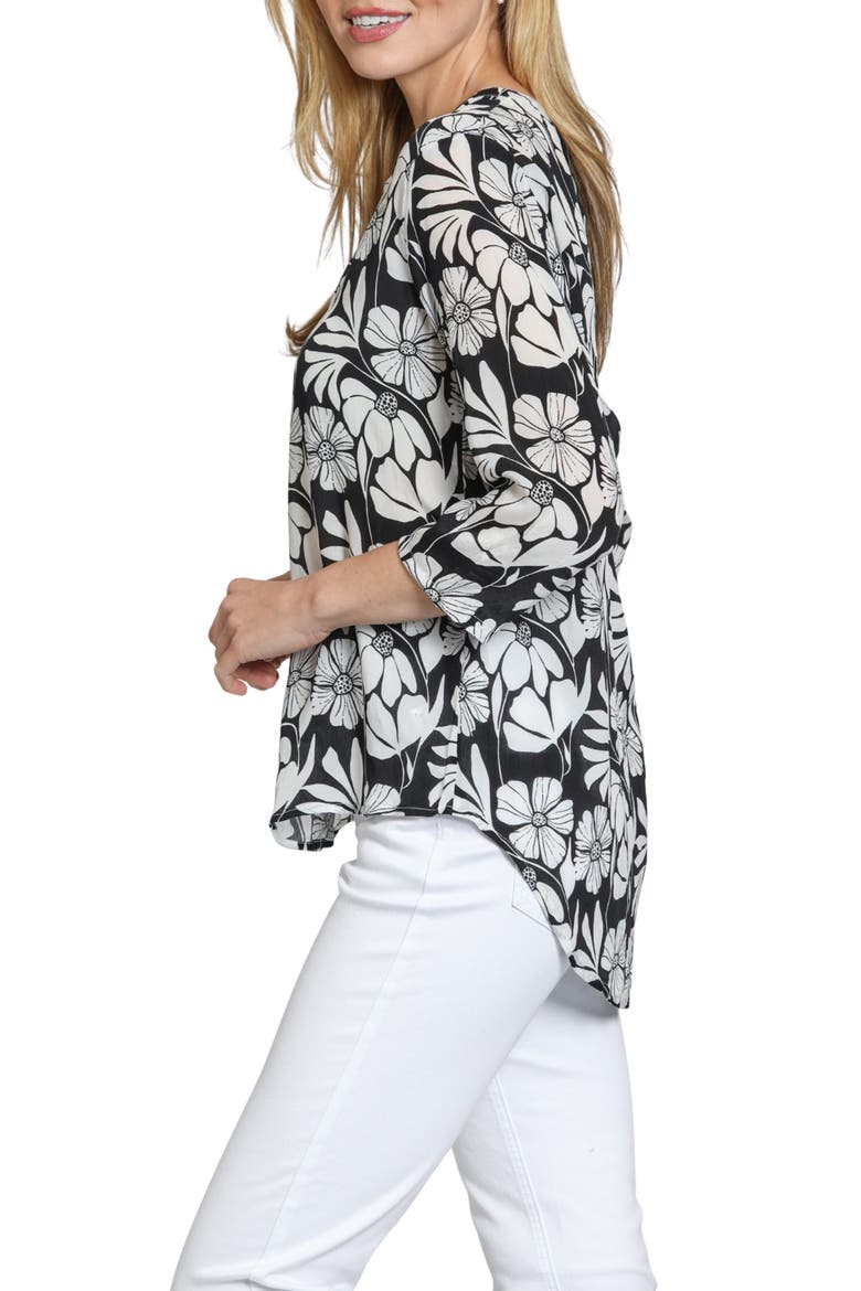 Mixed Stripe Mandarin Collar Button-Up Shirt, Alternate, color, BLACK/ WHITE