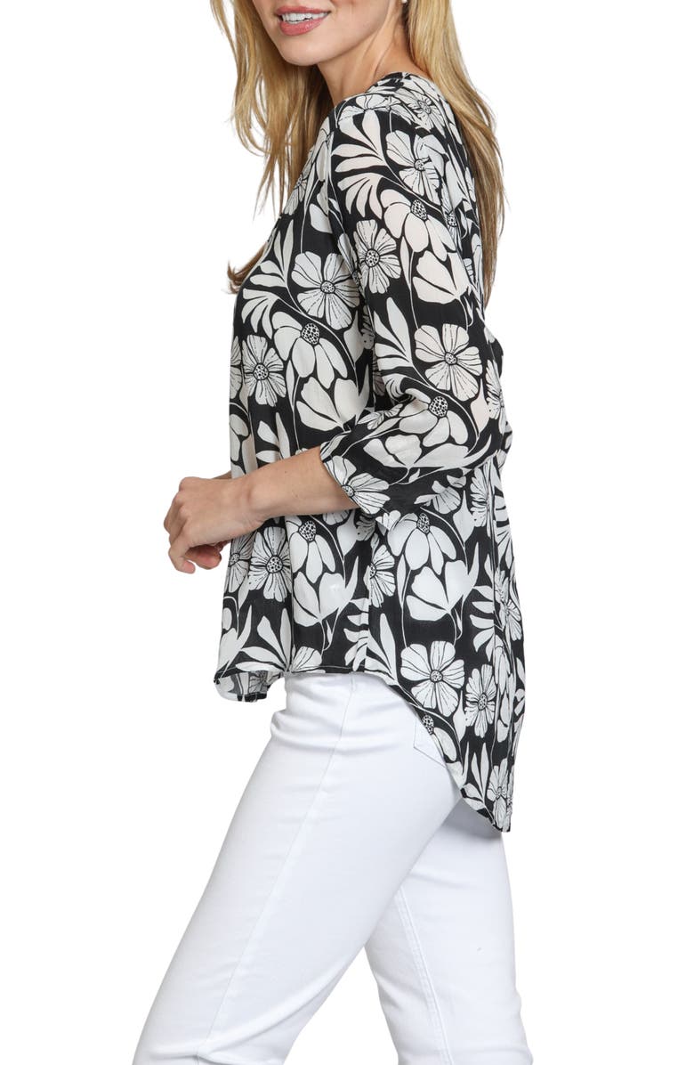 APNY Mixed Stripe Mandarin Collar Button-Up Shirt, Alternate, color, Black/ White