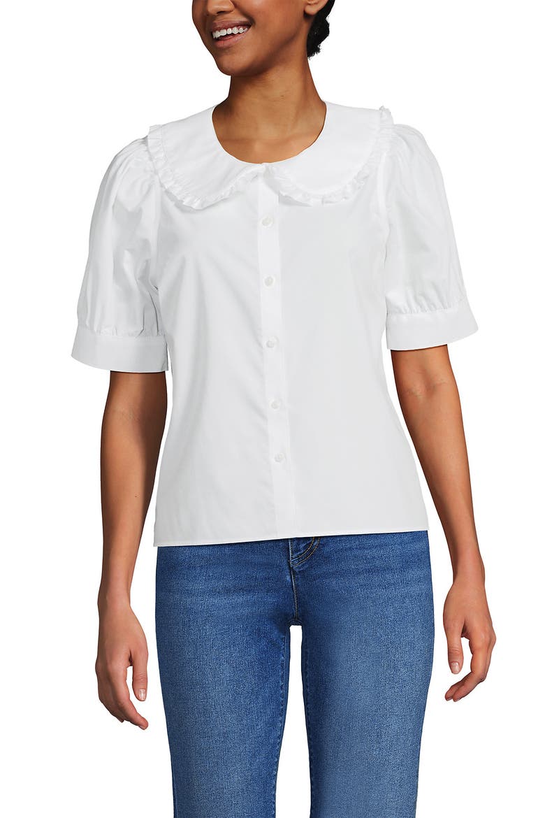 Easy Care Puff Sleeve Statement Collar Shirt, Main, color, White