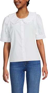 Lands' End Easy Care Puff Sleeve Statement Collar Shirt