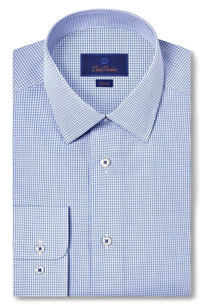 Slim Fit Microcheck Cotton Dress Shirt, Main, color, BLUE