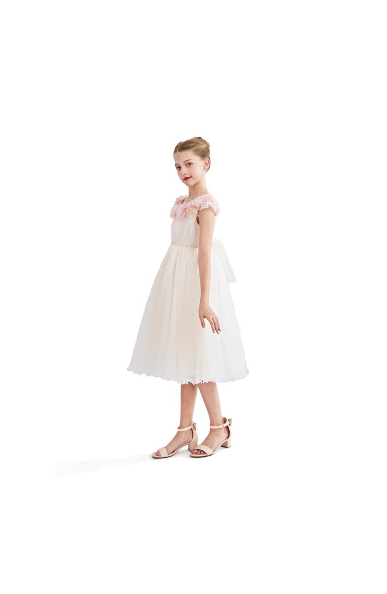Tulleen Dress with Petal Trim, Alternate, color, White