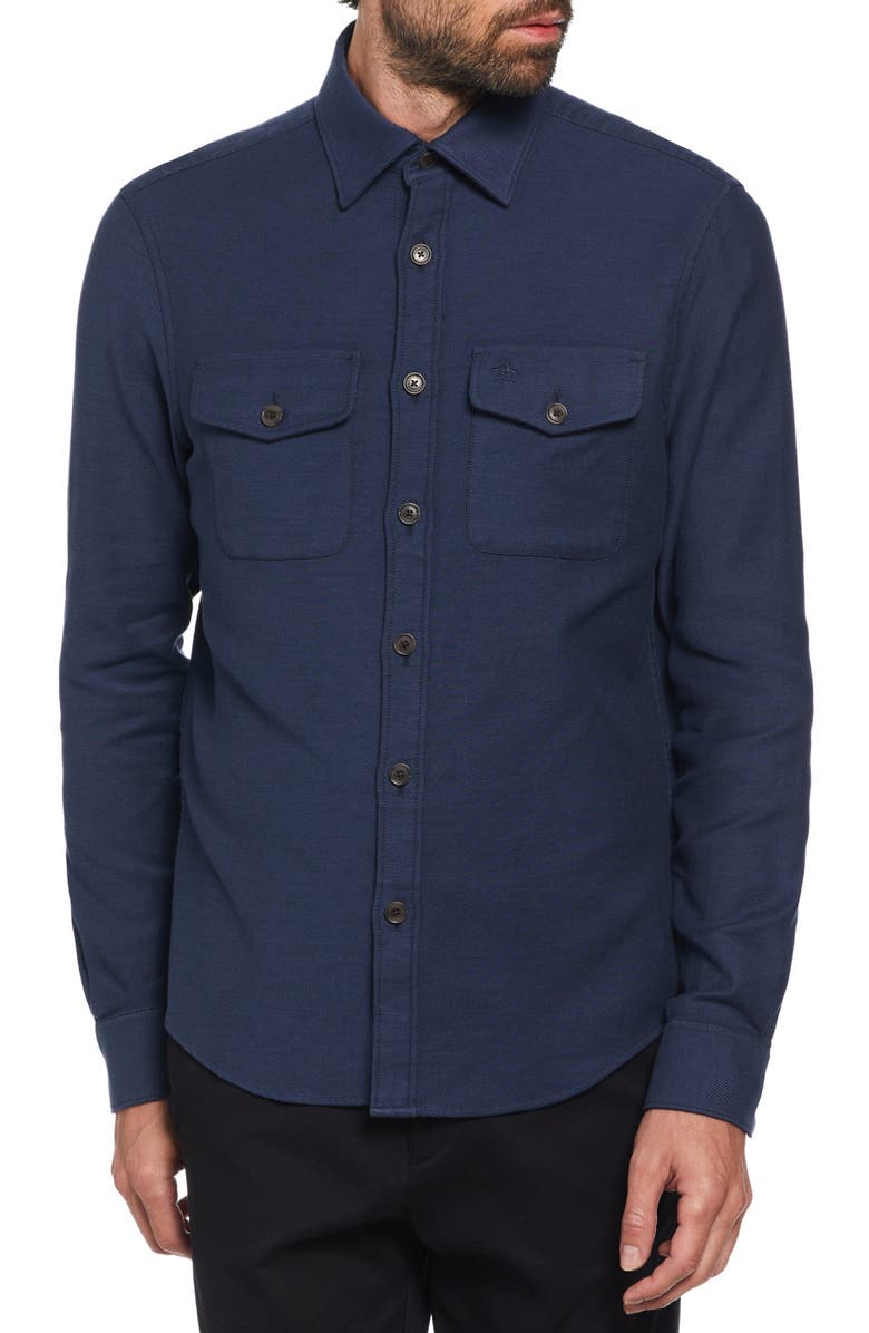 Original Penguin Slim Fit Solid Overshirt, Main, color, 