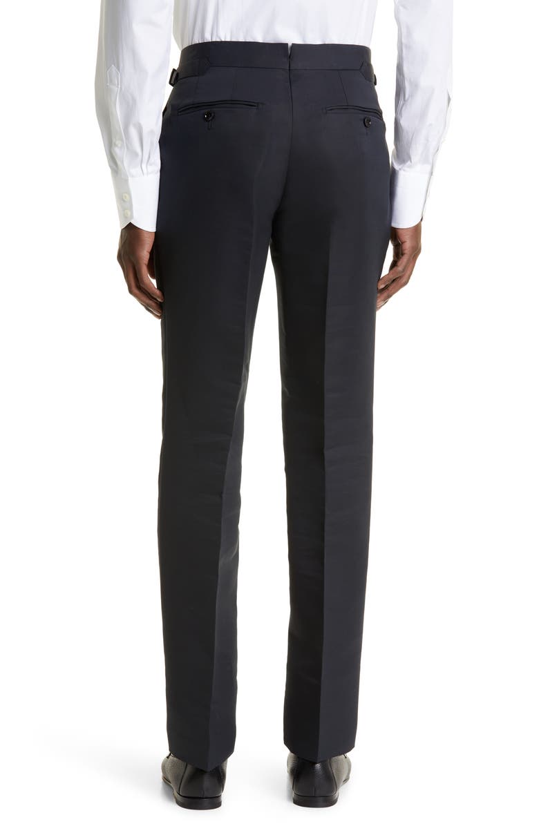 TOM FORD Shelton Cotton & Silk Poplin Tuxedo Pants, Alternate, color, Black
