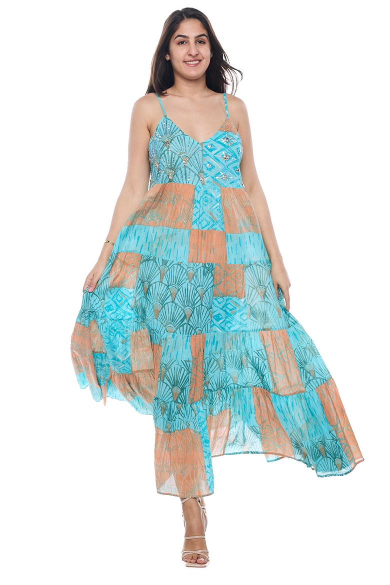 Patchwork Cotton Maxi Sundress, Alternate, color, BROWN