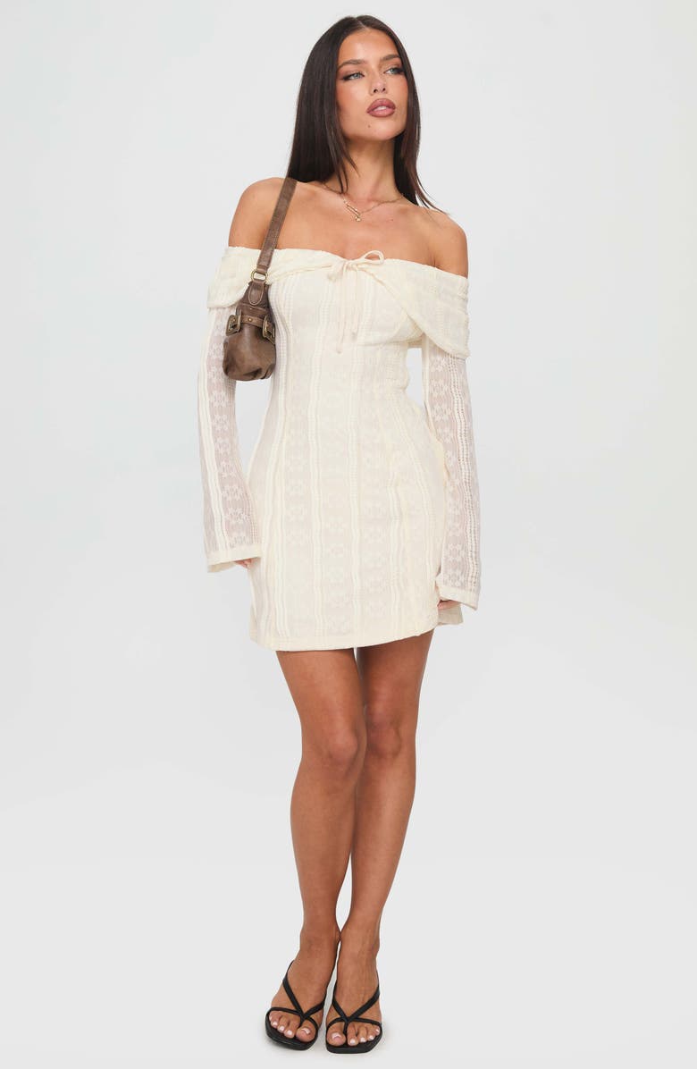 Princess Polly Colettie Off the Shoulder Long Sleeve Minidress, Alternate, color, Cream