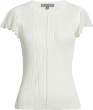 Wit & Wisdom Pointelle Flutter Sleeve Sweater