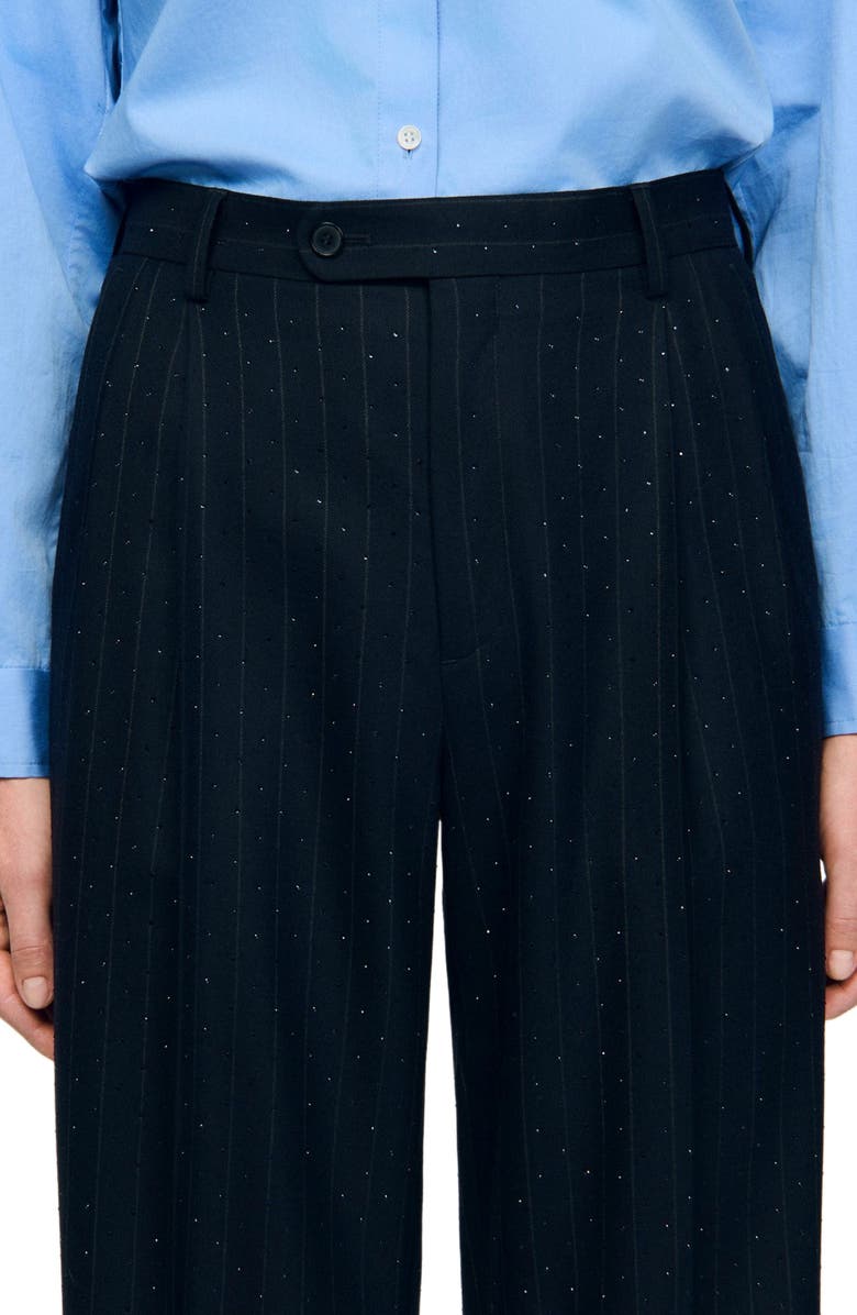 SANDRO Rhinestone striped trousers, Alternate, color, Navy Blue