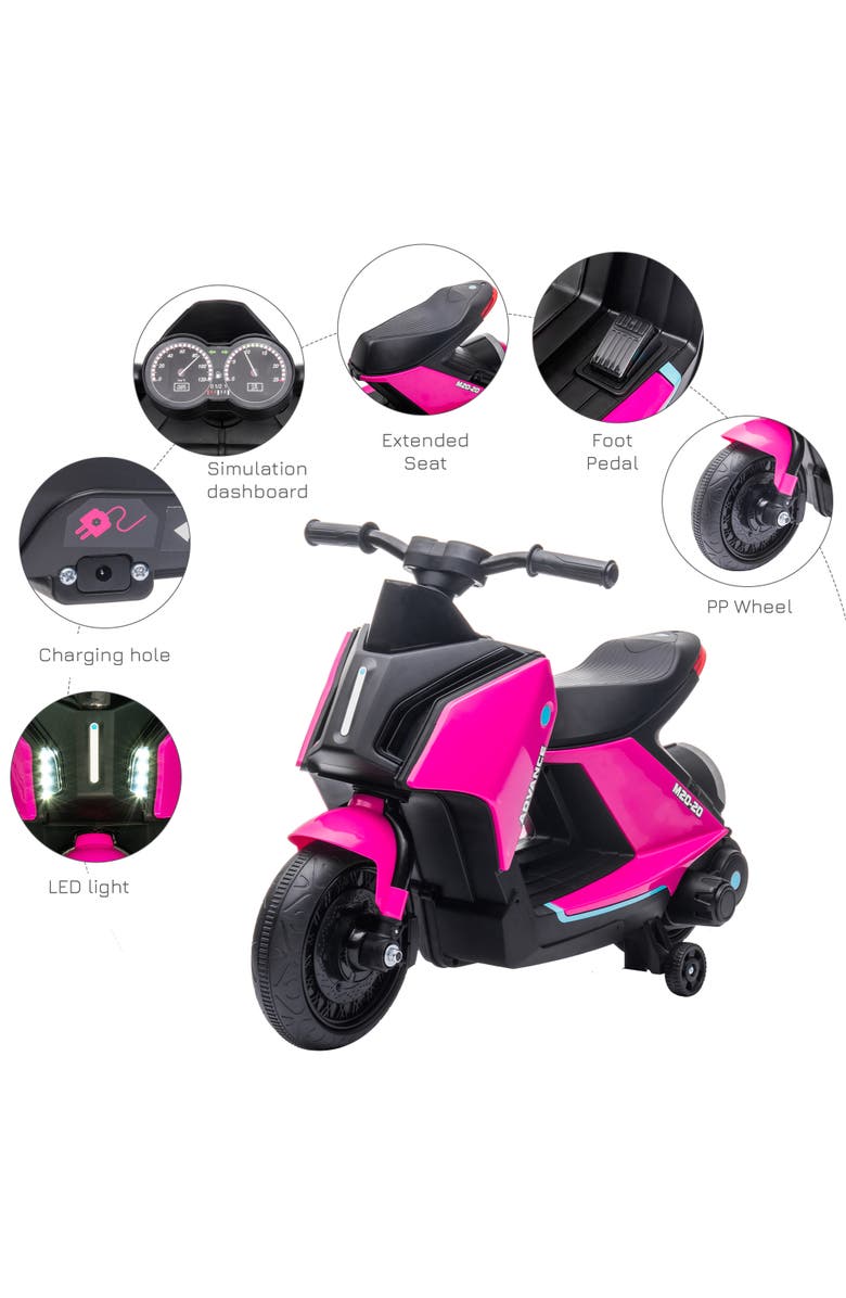 Aosom 6V Kids Electric Motorcycle with Music, Headlights, Rechargeable Battery, Alternate, color, Pink