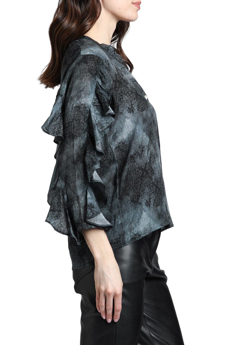 APNY Mixed Print Ruffle Sleeve Button-Up Shirt, Alternate, color,