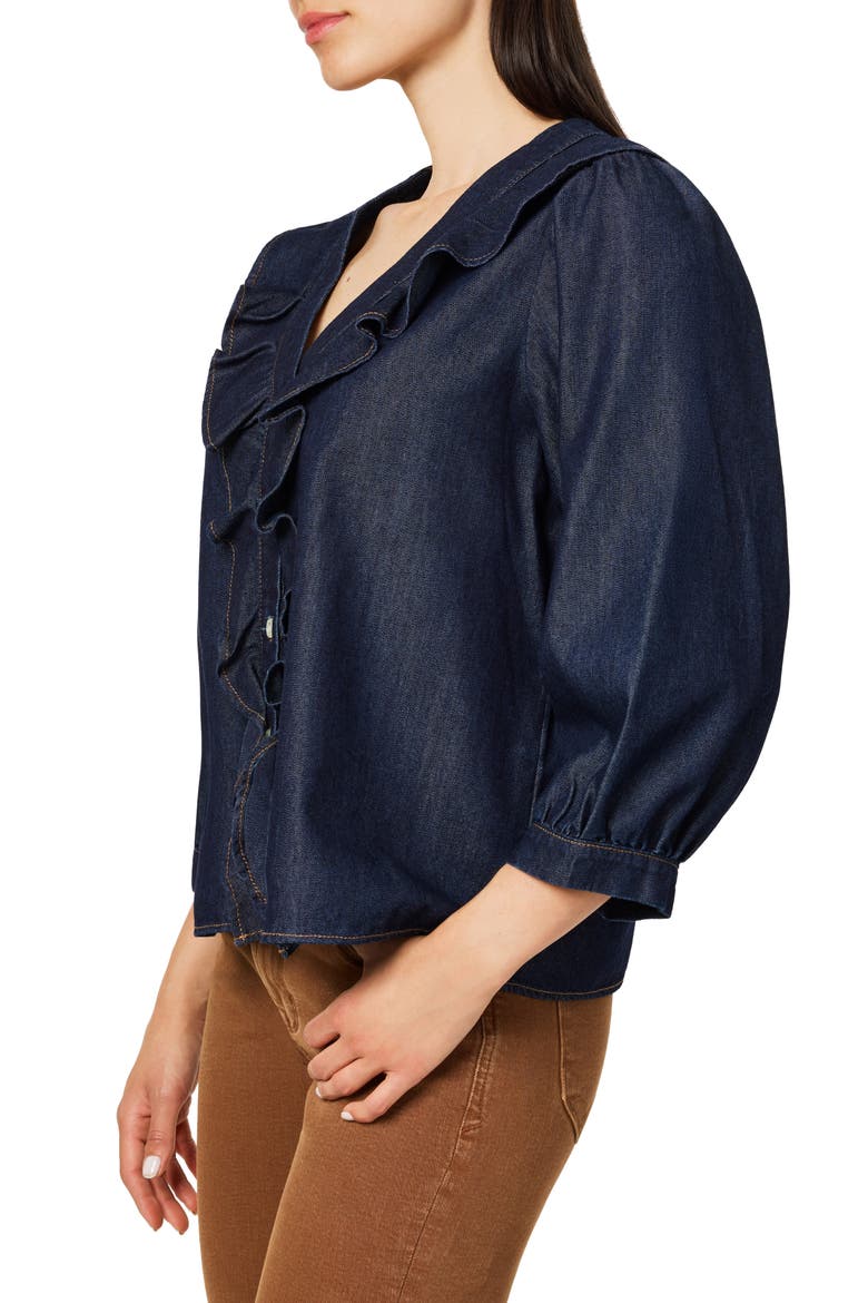 Ruffle Neck Denim Top, Alternate, color, RINSE
