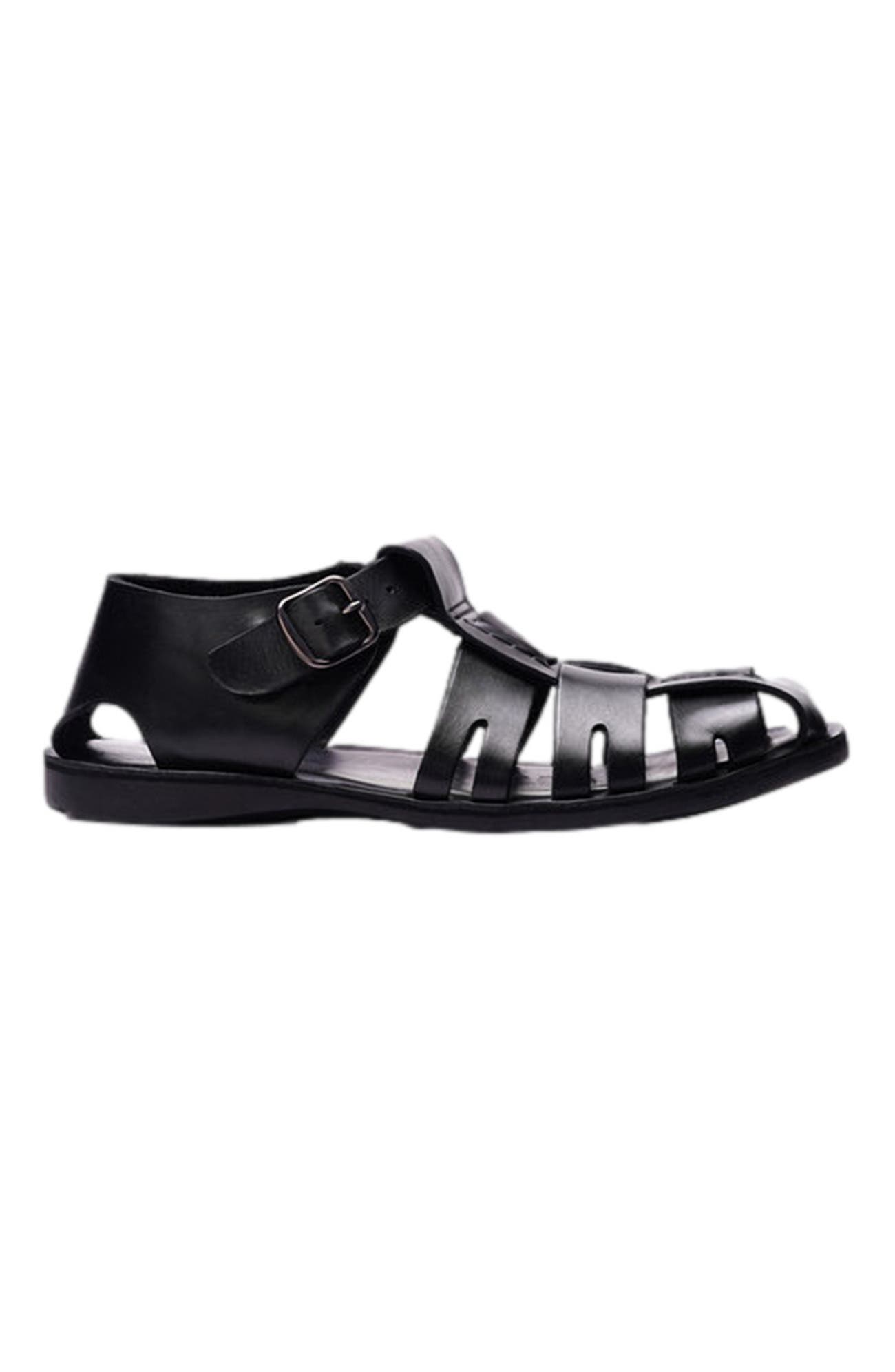 A. Veer Santorini Fisherman Sandal, Alternate, color, Black Leather