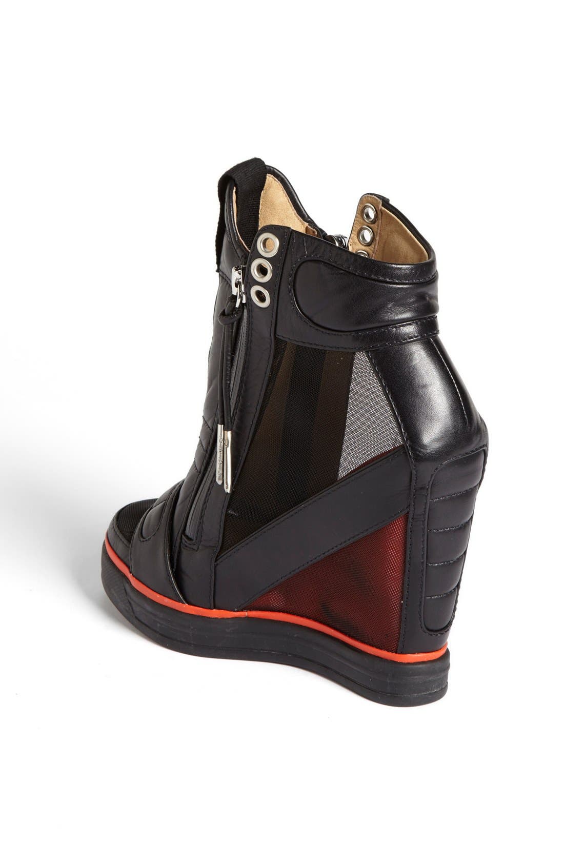 'Stephanie' High Top Wedge Sneaker, Alternate, color, BLACK/ RED