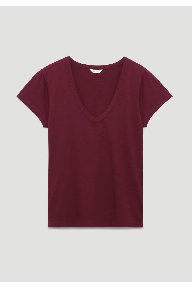 Slim Fit Slub Cotton V-Neck T-Shirt, Alternate, color, Wine Red