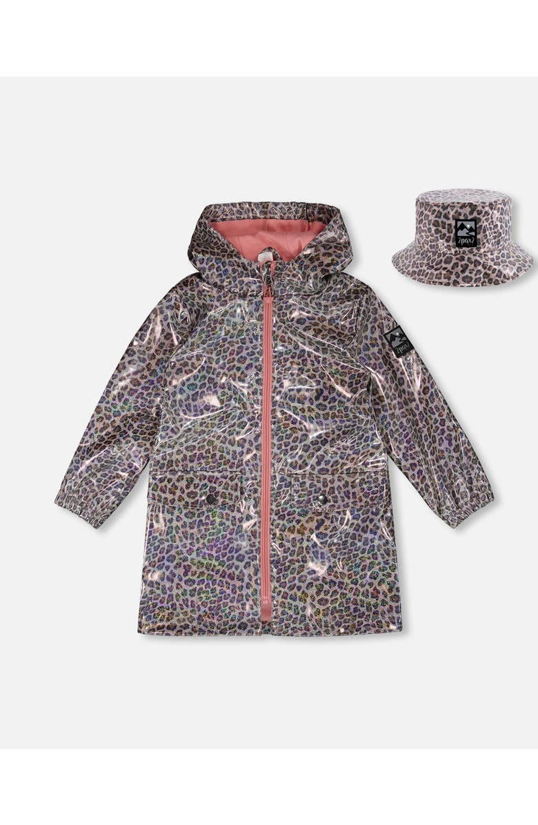 Deux par Deux Animal Rain Coat and Hat Set, Main, color, Animal Print