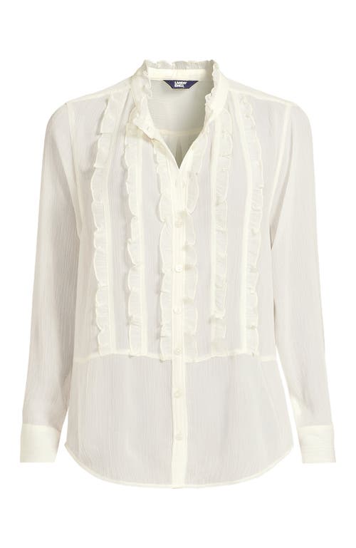Lands' End Chiffon Ruffle Front Long Sleeve Top In White