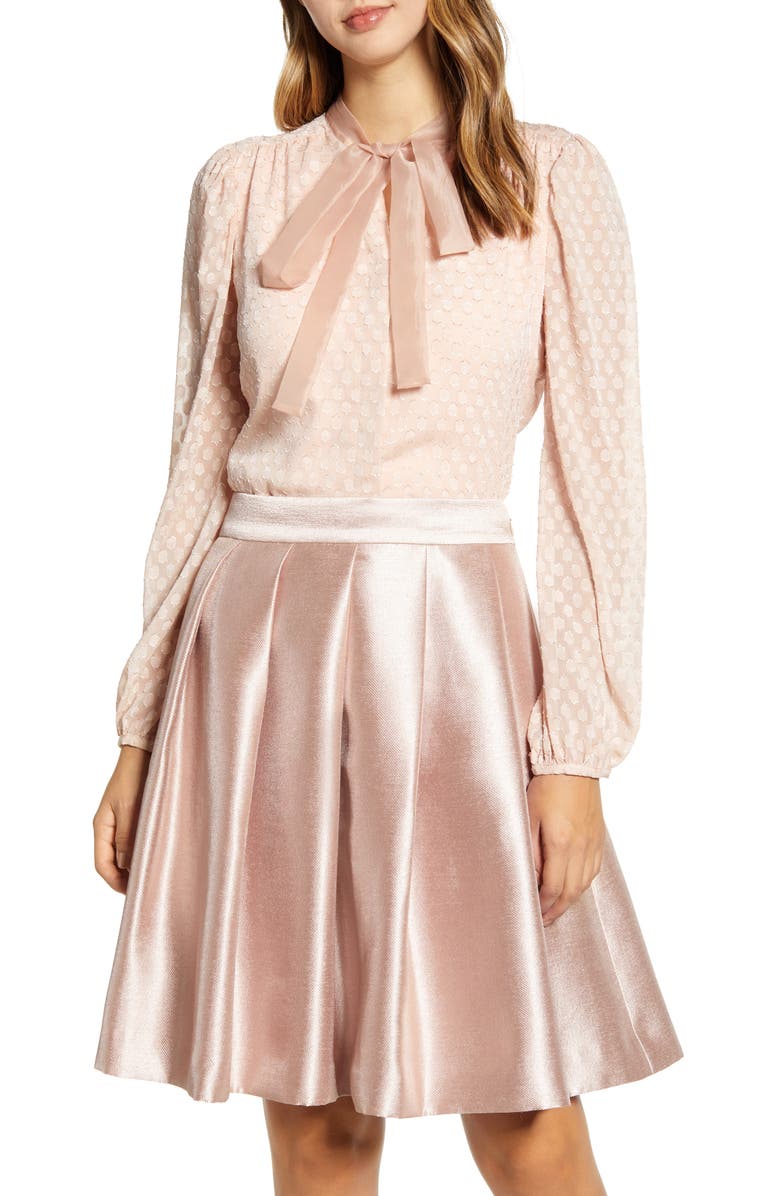 Rachel Parcell Textured Dot Bow Blouse, Main, color,