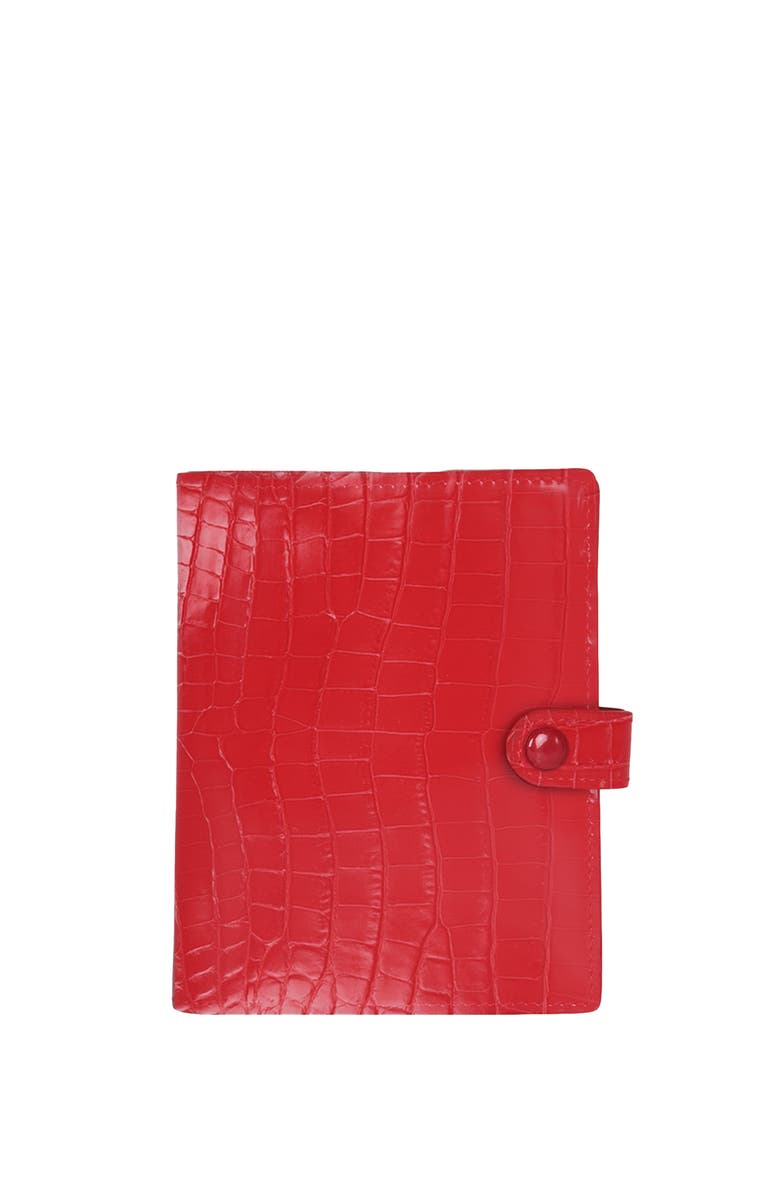 HYER GOODS Upcycled Leather Passport Wallet with Zipper Coin Pocket, Main, color, Bright Red Croco