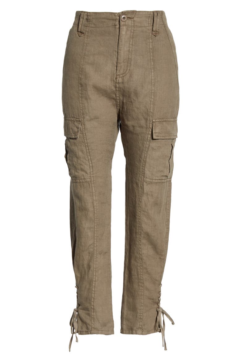 Telutci Tie Cuff Linen Cargo Pants, Alternate, color, FATIGUE