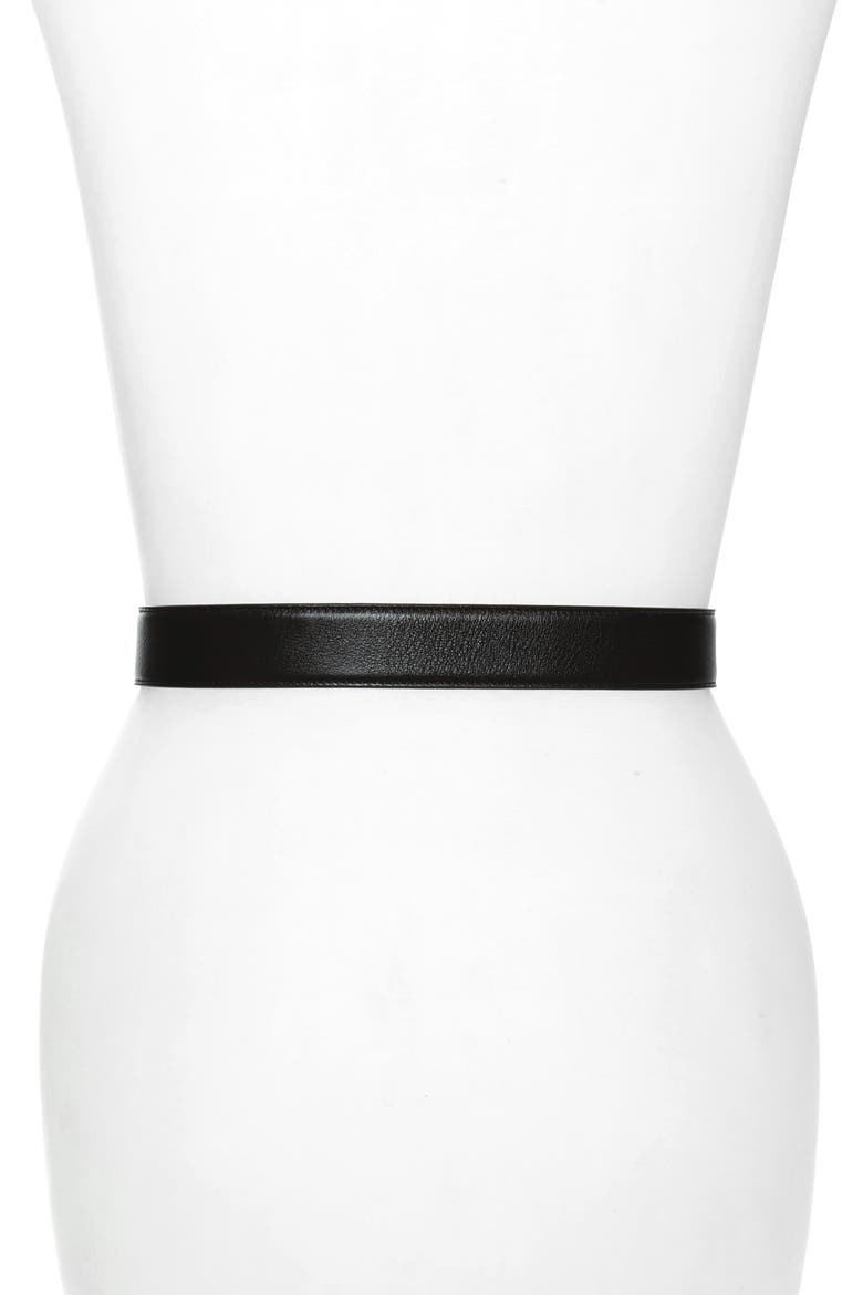 YSL Logo Leather Belt, Alternate, color, WESTERN MOKA