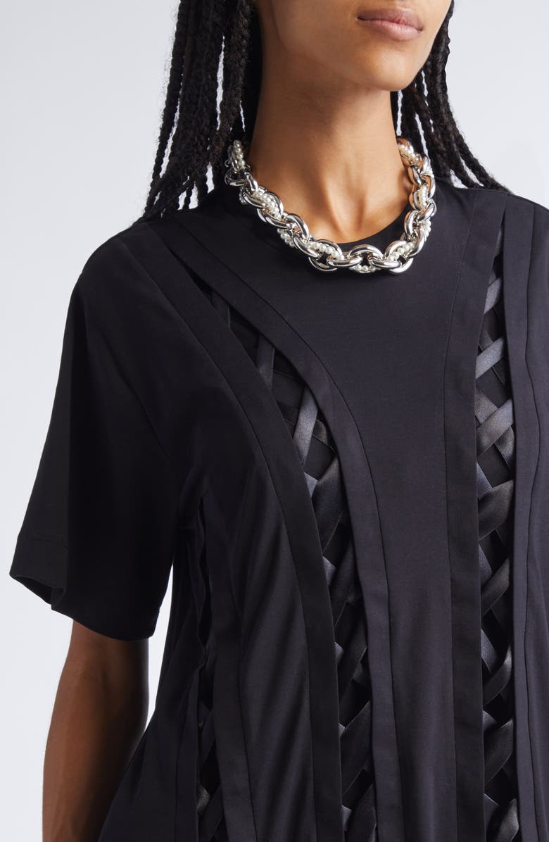 Simone Rocha Unraveling Ribbon Inset T-Shirt Dress, Alternate, color, Black