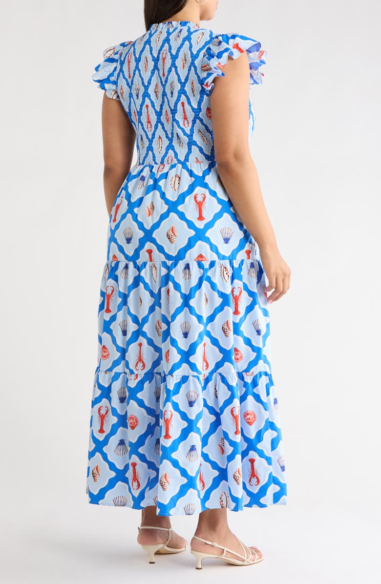 SUGARLIPS New Guinea Sunfire Tiered Midi Dress, Alternate, color, Whtblue-Multi